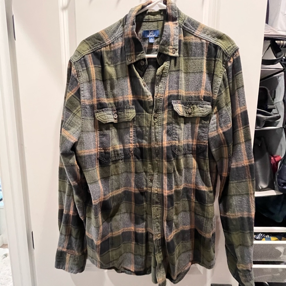 George Olive and Tan Plaid Men's Shirt